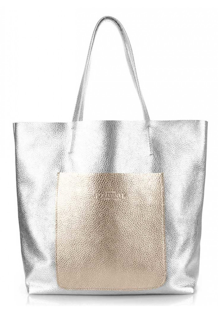 Фото Кожаная сумка женская брендовая Poolparty Mania Silver Golden
